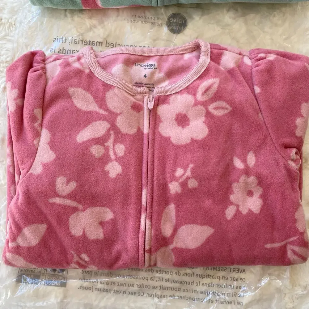 Simple Joys by Carter's Girls 2-Pack Loose-Fit Fleece Footed Pajamas Size 4